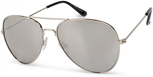 styleBREAKER Occhiali da Sole da Aviatore per Bambini, Montatura in Acciaio Inox, Lenti Specchiate o Colorate, Protezione UV 400 (Cat.3), Regolabile, Argento munito di specchi