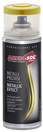 Ambro-Sol V400MET5 Smalto / Vernice Effetto Metalli Preziosi, per Interni che Impreziosisce e Rende Brillanti Superfici e Oggetti, Bomboletta Spray in Banda Stagnata Riciclabile 400 ml,Specchiante Oro