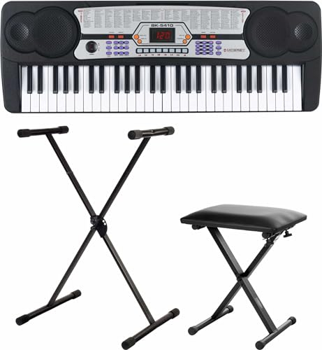 McGrey BK-5410 Beginner-Keyboard Set inkl. höhenverstellbarem Ständer und Sitzbank (54 Tasten, 255 Klangfarben, 255 Rhythmen, 8 Demo Songs, Netzteil, Notenhalter)