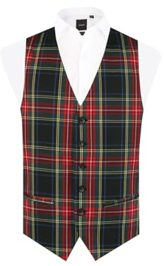 Dobell Mens Green Tartan Waistcoat Regular Fit 5 Button-M