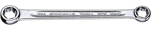 Stahlwille 41251418 21TX Double Ended Ring Wrench, Made of Chrome Alloy Steel & Chrome Plated, Slim Heads, For Work in Confined Spaces, Fits E14 & E18 External Torx Screws, L. 185 mm