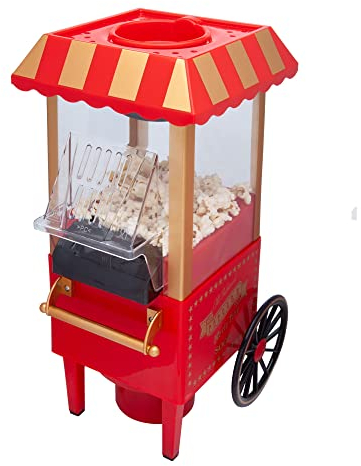 SOGO Palomitero Eléctrico Retro Vintage con Diseño de Carrito de Feria - Palomitera 1200KW sin Aceite ni Mantequilla - Máquina de Hacer Palomitas de Maíz - Máquina Palomitas Fácil de Limpiar