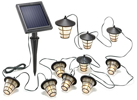 Esotec Solar Lichterkette Asia Style, 10 LED Laternen, 6 Meter, warmweiß, Akku, Solarmodul, Erdspieß, autarke Beleuchtung, Dekoration Feier Hochzeit, Garten, Terrassenlicht, außen, winterfest, 102152