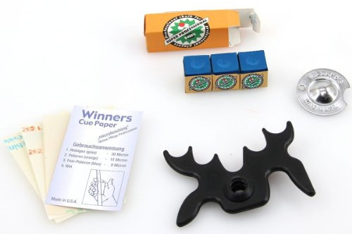 ludomax Pool Billard Zubehör Set mit Lederformer, Longoni Kreide, Queuebrücke, Cue Paper