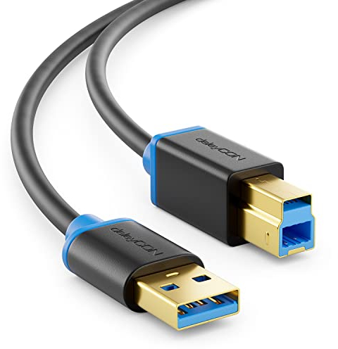deleyCON 1,5m Cavo USB 3.0 Super Speed da USB A a USB B Cavo Dati Fino a 5 Gbit/s per es. Stampanti Scanner Stampanti Multifunzione Nero