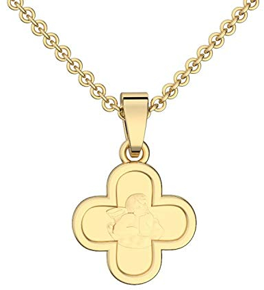 Kreuz Engel Anhänger Gold (Silber 925 hochwertig vergoldet) + inkl. GRATIS Luxusetui + Kreuzkette Engelkette Schutzengel Taufanhänger Taufkette Patengeschenk Taufe Geschenk FF440 VGGG45