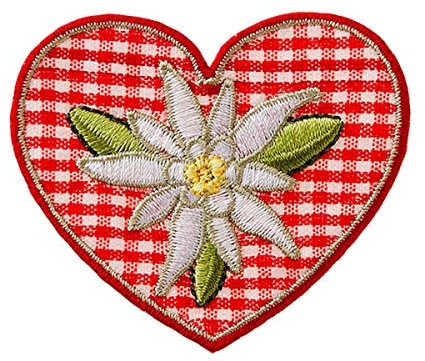 Applikationen - Kids and Hits - aufbügelbar Karoherz mit Edelweiß rot