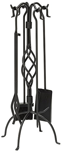UniFlame, F-1053, 5-Piece Black Wrought Iron Fireplace Tools Set with Center Weave