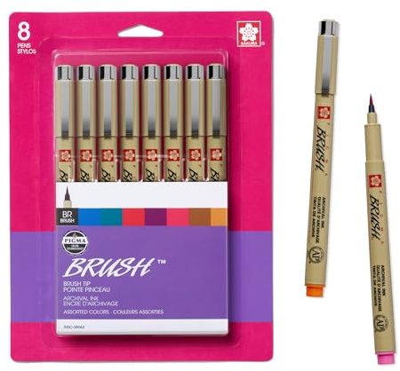 SAKURA Archival Brush Pens, 8 Set, Colors may vary, 8 Piece