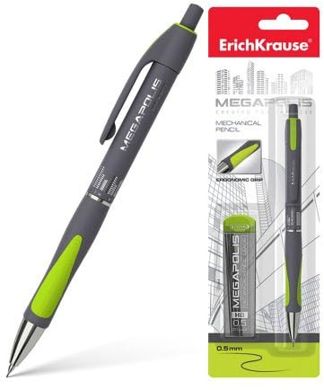 Erich Krause HB 0,5 mm mekanisk penna med 20 blyertspennor 1 st (grå MEGAPOLIS)