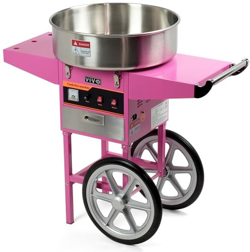 VIVO Pink 1030W Electric Cotton Candy Machine Cart, Mobile Rolling Candy Floss Maker with 20 inch Stainless Steel Bowl Sugar Scoop and Drawer, Easy Home or Commercial Use, CANDY-V002