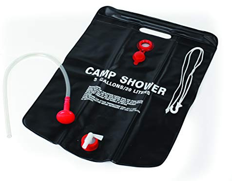Camco Outdoor Natural Solar Shower with On-Off Valve for Campsites - Holds 5 Gallons of Water, Sufficient for 3-4 Showers, Excellent for Camping, Hiking, RVing, and Traveling (51368), White