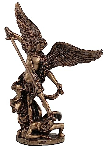 Veronese Design 4 Inch Archangel Saint Michael Slaying Demon Resin Figurine Hand Painted Bronze Finish