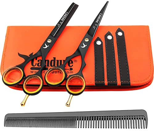 Candure Friseurschere Haarschneideschere Set Professionelles Haarscheren 5.5 Rostfreier Stahl Friseurschere Effilierschere mit Kamm Für Männer, Frauen und Kinder