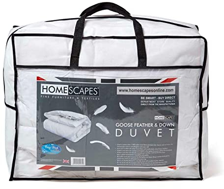 HOMESCAPES 3 in 1 All Seasons King Size Duvet 13.5 Tog (4.5 + 9), Luxury Goose Feather & Down Quilt, Anti Allergy 100% Cotton Cover Down-Proof Winter Duvets, Washable RDS & OEKO-TEX Certified