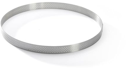 De Buyer - Cercle à tarte rond VALHORNA en inox perforé - 24,5 x 2 cm - Fabriqué en France, Technologie AIR SYSTEM, Micro-Perforations pour Cuisson Rapide et Homogène pour Résultats Croustillants