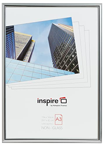 Hampton Frames | Easy Loader A3 Certificate/Photo/Poster Frame, 30x42cm, Silver, Perspex Front | Wall Mount, Portrait or Landscape Display, Chrome Effect | Secure Document Framing
