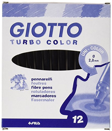 GIOTTO Turbo Color - Astuccio da 12 Pennarelli a Punta Fine Monocolor, 2.8mm, Colore Nero