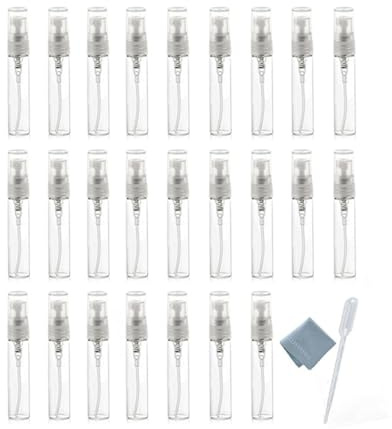Elfenstal- 25pcs Clear 5ml 1/6oz Glass Fine Mist Atomizer Bottle Spray Refillable Perfume Empty Bottle Glass Clean Cloth for Travel Party Must Makeup Tool