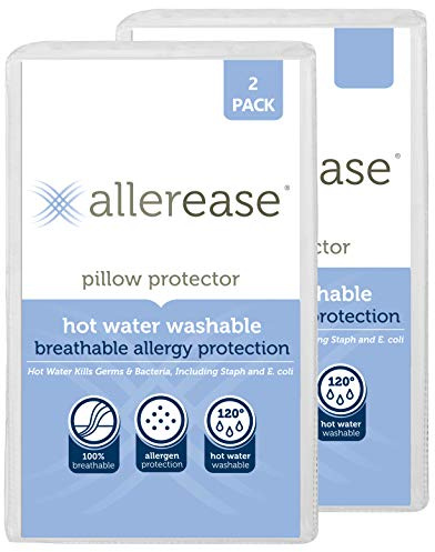 AllerEase Washable Hot Water Wash Pillow Protector, King, White 2 Count