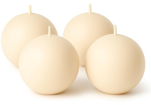 Biedermann & Sons Champagne Round Candles (Set of 4), Unscented Dripless Balls, 2.5 Spheres, 8 Hour Burn, for Centerpieces and Home Decor