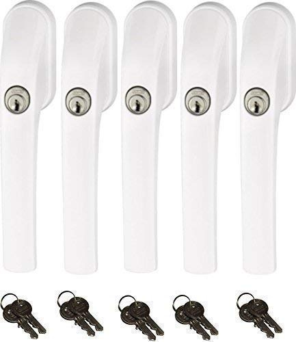 Abus FG300 Poignée de Fenêtre verrouillable, blanc, ensemble de 5 morceaux toutes s'ouvrant avec la même clé avec au total 10 clé