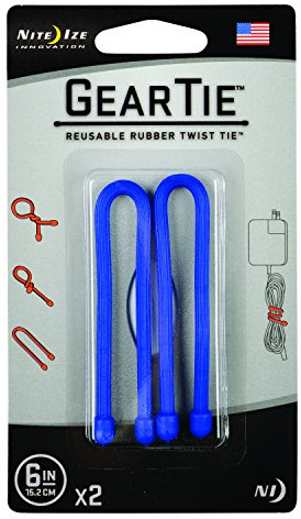 Nite Ize Original Gear Tie, Reusable Rubber Twist Tie, Made in The USA, 6-Inch, Blue, 2 Pack