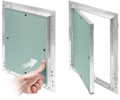 Revisionsklappe GK-Einlage 250 x 300 mm Gipskarton 12,5 mm Revisionstür Revision Wartungstür 25 x 30 cm Wartung Reinigungsklappe Wartungsöffnung mit Aluminium-Rahmen Feuchtraumgeeignet grün Trockenbau