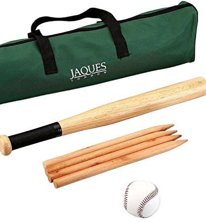 Jaques of London Rounders Set Premium Set for Adults and Kids | With Safe Play Rounders Bat and Ball | Premium Rounders Kit | Great for Outdoor Games with the Family | Since 1795