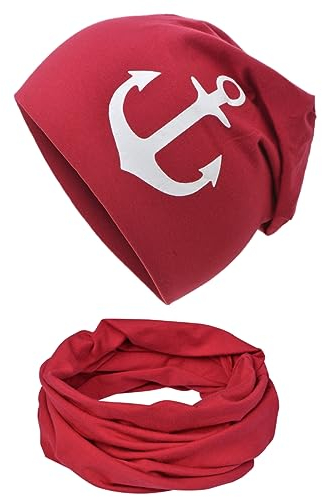 Miobo Beanie Mütze und Schlauchschal Set für Damen, Kinder und Baby, in vielen Farben, aus Baumwolle, Unisex Slouch
