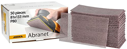Mirka Abranet Bande abrasive en filet 81x133 mm autoagrippant/grain P80 / 50 pces/pour poncer le bois, le mastic, la peinture, le plastique / 5417805080