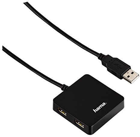 Hama USB Hub 2.0, 4-Fach Adapter (Splitter mit 4 USB-Ports, kompakt, großer Buchsenabstand, Bus-Powered, externer USB-Verteiler) schwarz, 12131
