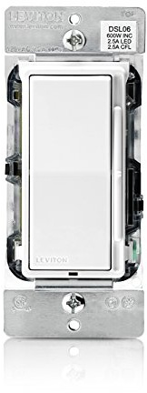 Leviton Decora Slide Dimmer Switch for Dimmable LED, Halogen and Incandescent Bulbs, DSL06-1LZ, White with Ivory and Light Almond Faceplates