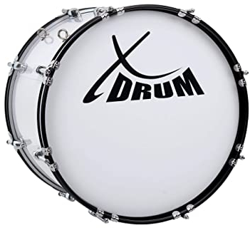 XDrum MBD-218 Marsch Bass Trommel, Fußball Pauke 18 x 12 (6,5 kg, 4 Ösen, Spannschrauben, inkl. Paar Schlägel, Tragegurte, Stimmschlüssel) weiß
