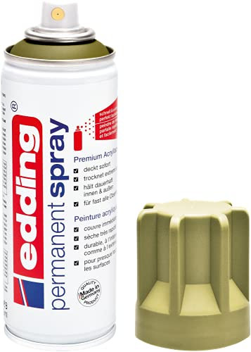edding 5200 Permanent Spray - khaki matt- 200 ml - Acryllack zum Lackieren und Dekorieren von Glas, Metall, Holz, Keramik, Kunststoff, Leinwand - Lackspray, Acrylspray, Farbspray