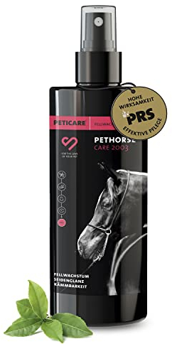 Peticare Fellpflege Spray für Pferde | sorgt für Fellwachstum, Seidenglanz, Kämmbarkeit | Schmutzabwehr, spendet Feuchtigkeit | einzigartiges PRS® System für Lange Wirkung – petHorse Care 2003
