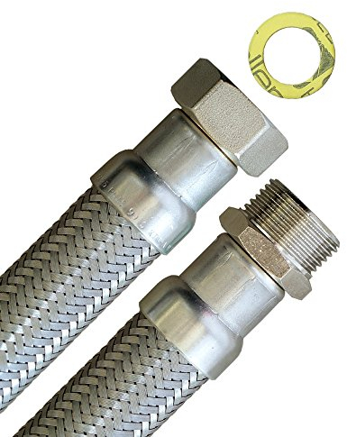 Flexschlauch 1 Zoll ÜM x 1 Zoll AG, hoch flexibler Panzerschlauch DN25 mit Trinkwasserzulassung