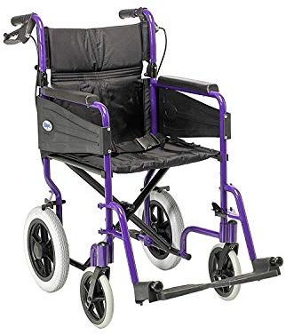 Days Lightweight Wheelchair for Adults, Escape Folding Wheelchairs, Compact Wheel Chair with Adjustable Footrests, Attendant Propelled, Padded Seat - Standard, Purple
