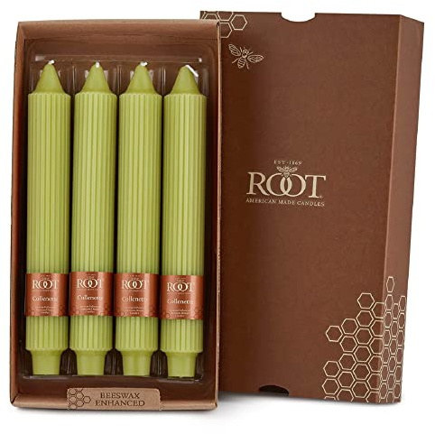 Root Candles 4-Count Unscented Dinner Candles Dripless Beeswax Enhanced Grecian Collenette Boxed Candle Set, 9-Inch, Willow