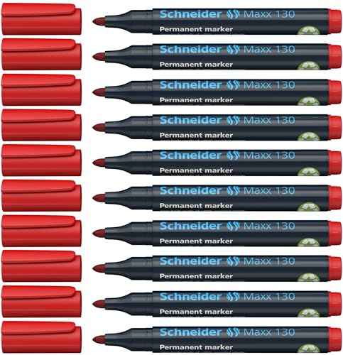 Schneider Maxx 130 Permanent-Marker mit Rundspitze (Strichstärke: 1-3 mm, nachfüllbar) 10er Packung rot