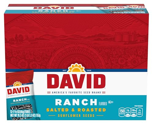 DAVID Seeds David Sunflower Seeds, Ranch, 1.625-Ounce Unpriced Tubes (Pack Of 12)