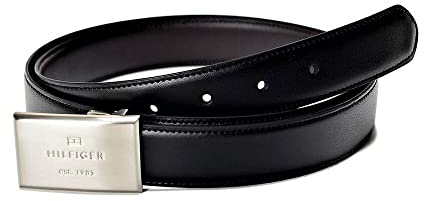 Tommy Hilfiger herr boxbälte set med svartbrunt vändbälte med två utbytbara spännen, Svart/brun, 42