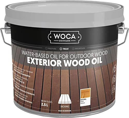 WOCA Denmark Exterior Wood Oil for Outdoor Garden Furniture - Decking Oil Protection - Danish Oil Suitable for All Outdoor Types of Wood (2,5L - Natural)