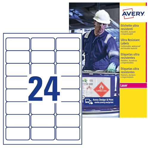 Avery Étiquettes Ultra-Résistantes Polyéthylène - 240 Étiquettes Autocollantes 63,5 x 33,9 mm - Compatible Imprimante Étiquette Autocollante Laser/Jet d'Encre