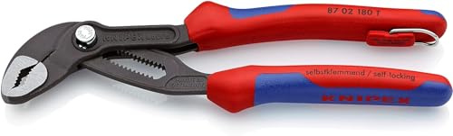 KNIPEX Cobra Hightech-Wasserpumpenzange in Blistermit Mehrkomponenten-Hüllen, mit integrierter Befestigungsöse zum, 87 02 180 T BK