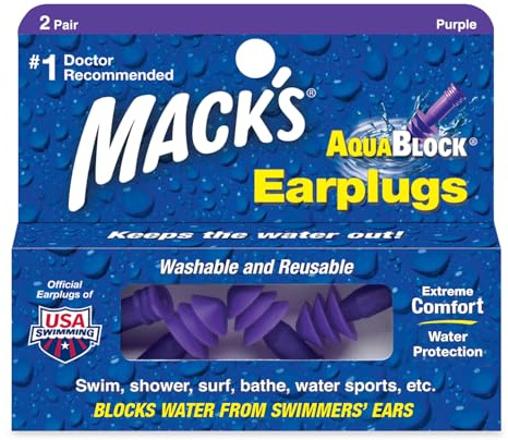 Macks Aqua Block - Tapones para los oídos para natación, color morado, talla 2 Pairs