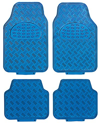S SUMEX Alfombrillas de Coche Diseño Metálico, 4 Piezas 2 Delanteras y 2 Traseras SUV Furgonetas Coches Alfombrillas de Protección para Todo Tipo de Clima de Alta Resistencia, Acabado Azul