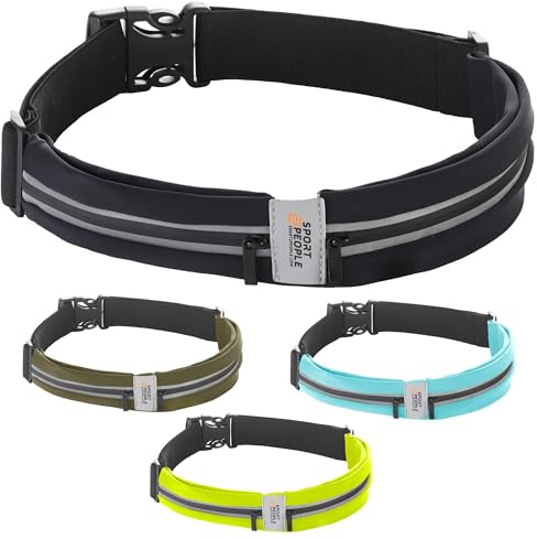 Running Belt for Women and Men, Waterproof Phone Holder for Running, Reflective 2-Pocket Waist Pack for Storing Runner’s Essentials Safely, Running Fanny Pack Fits Most Phones, Adjustable Belt Bag