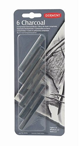 Derwent Charcoal Drawing Blocks, Set of 6 Compressed Charcoal Sticks, Professional Quality, 35996 - Black