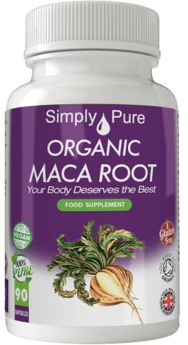 Simply Pure Organic Maca Root for Energy & Stamina Boost | 500mg Capsules x 90 | A Blend of Yellow, Red & Black Maca | 100% Pure Soil Association Certified | Gluten Free | GM Free | Vegan